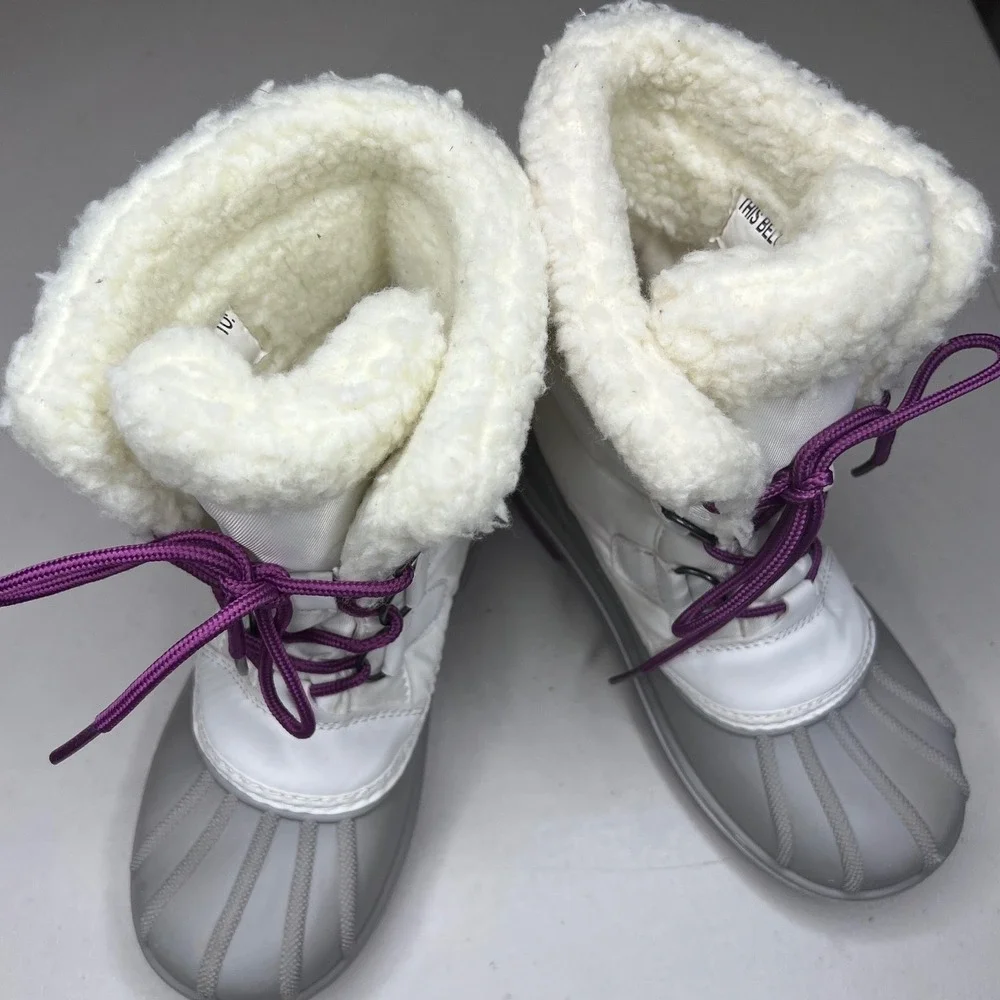 Cat & Jack Kids White Gray Purple Thermolite Insulated Snow Boots Size‎ 1